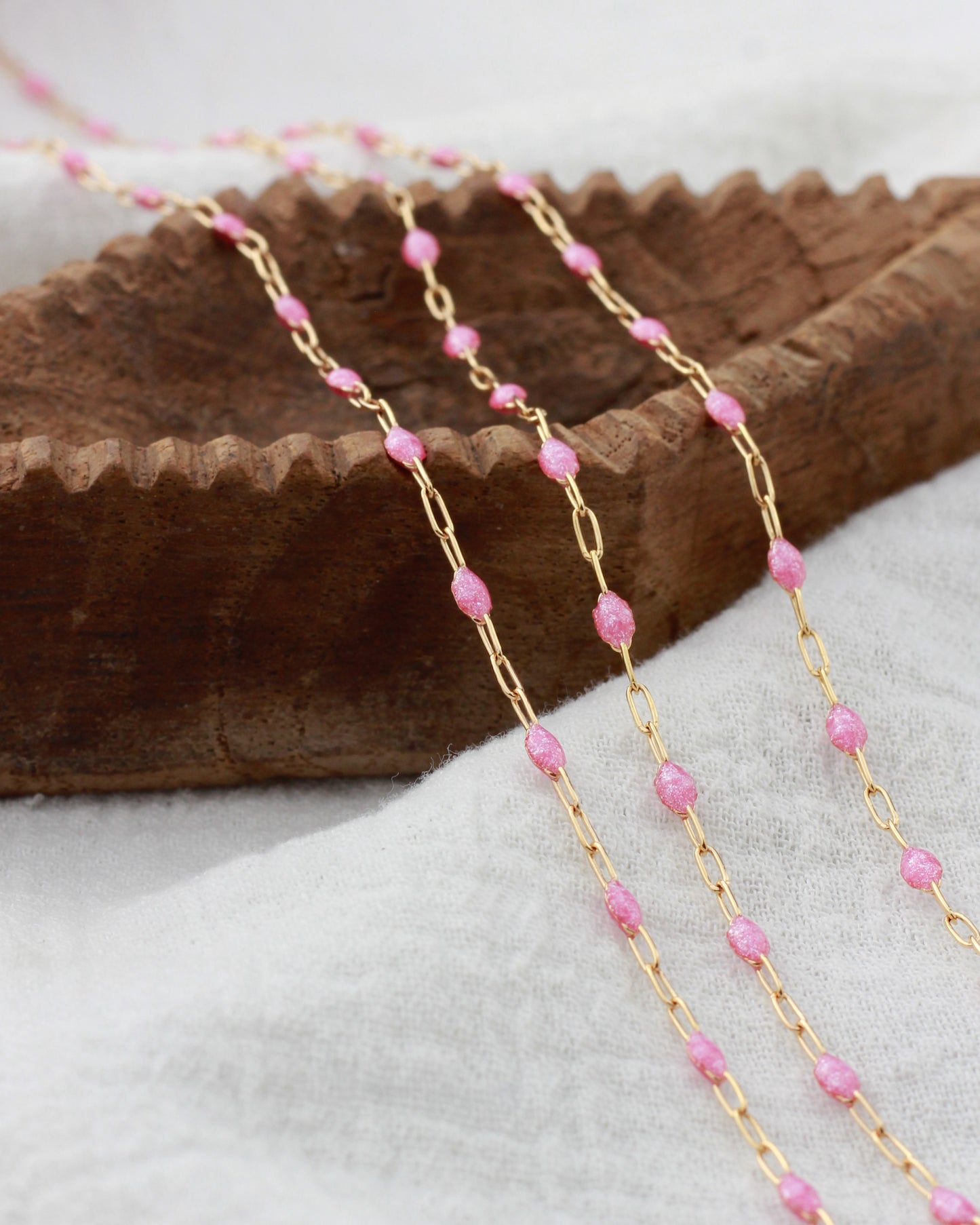 1.4mm Paperclip Chain with Pink Enamel Link, S103, G103