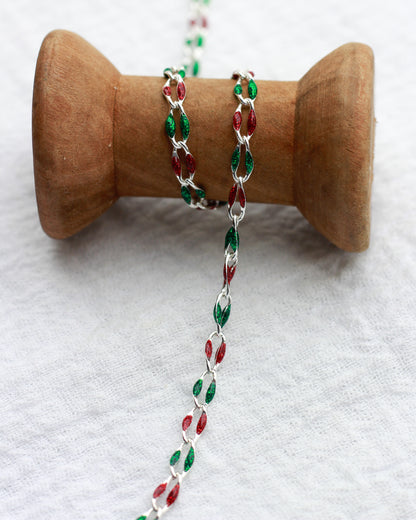 Red Glitter and Green Glitter Enamel Chain, SP136
