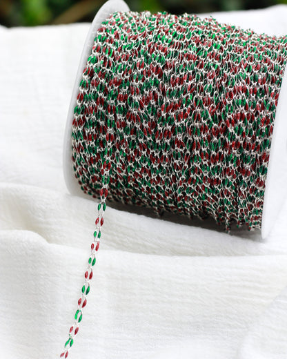 Red Glitter and Green Glitter Enamel Chain, SP136