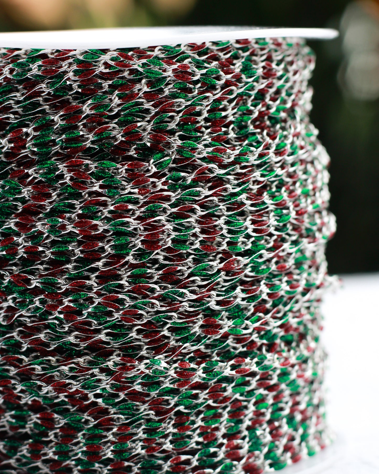 Red Glitter and Green Glitter Enamel Chain, SP136