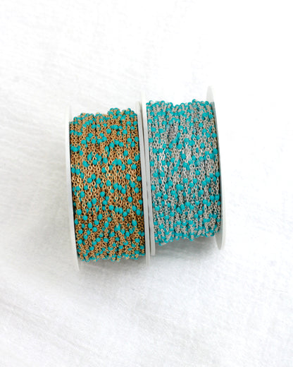 1.8mm Cable Chain with Turquoise Enamel Link, S102, G102
