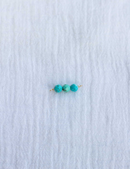 Triple Turquoise Round Bead Facet Cut Connector, CN116