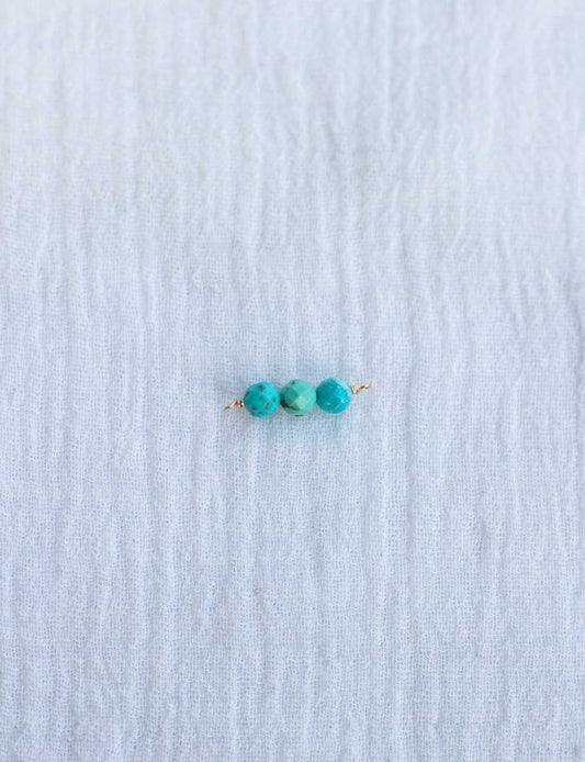 Triple Turquoise Round Bead Facet Cut Connector, CN116