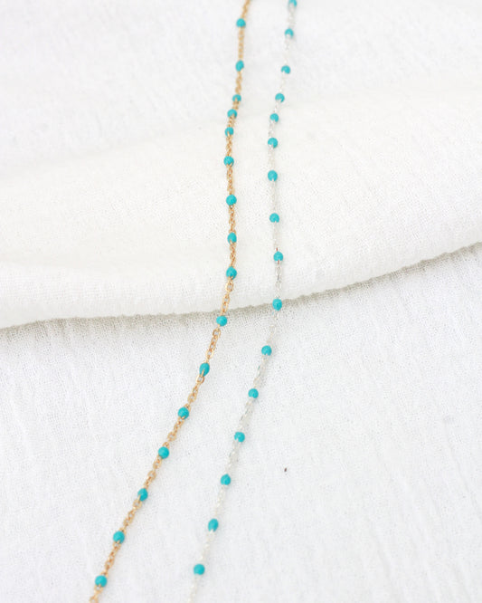 1.8mm Cable Chain with Turquoise Enamel Link, S102, G102