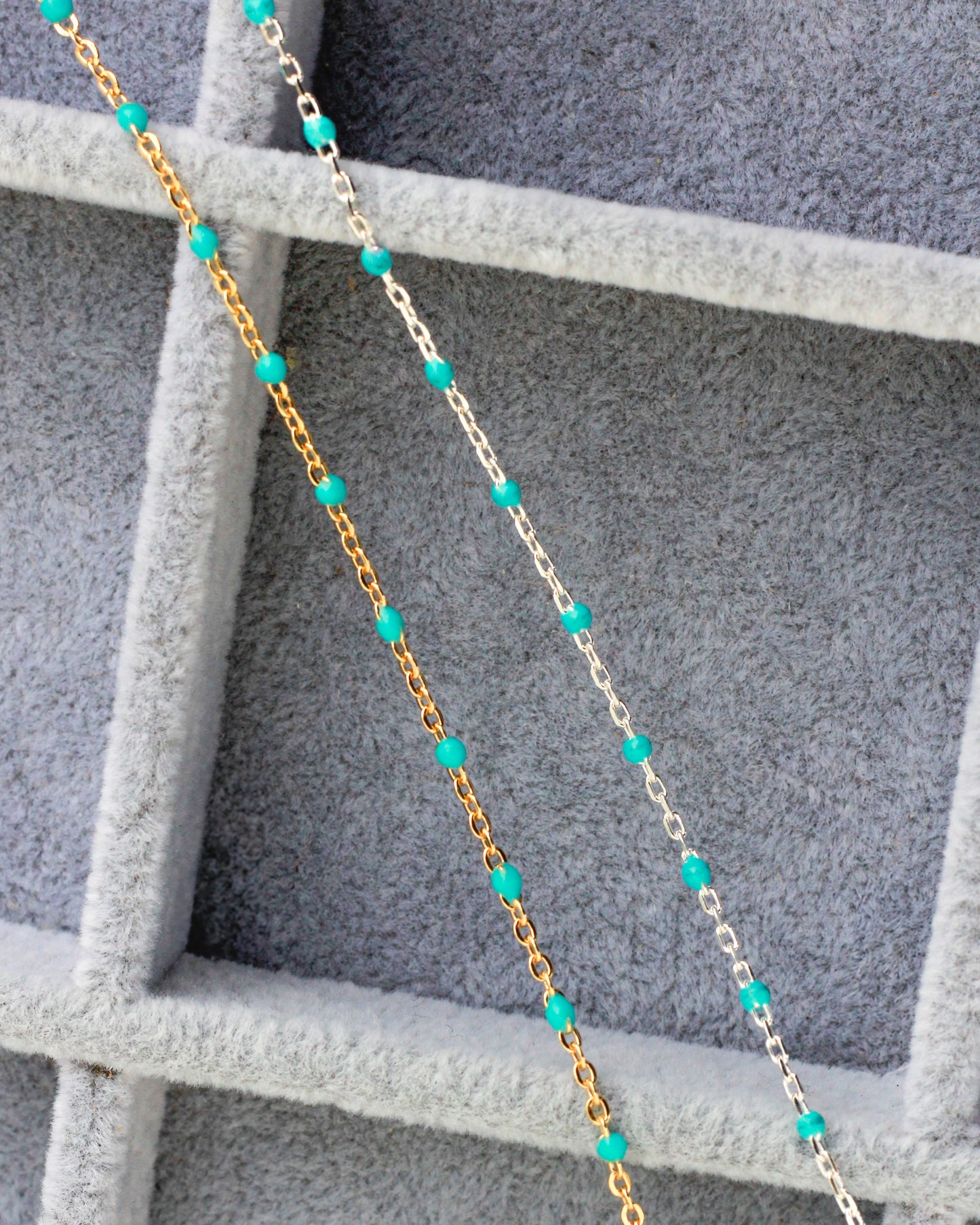 1.8mm Cable Chain with Turquoise Enamel Link, S102, G102