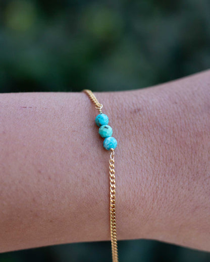 Triple Turquoise Round Bead Facet Cut Connector, CN116