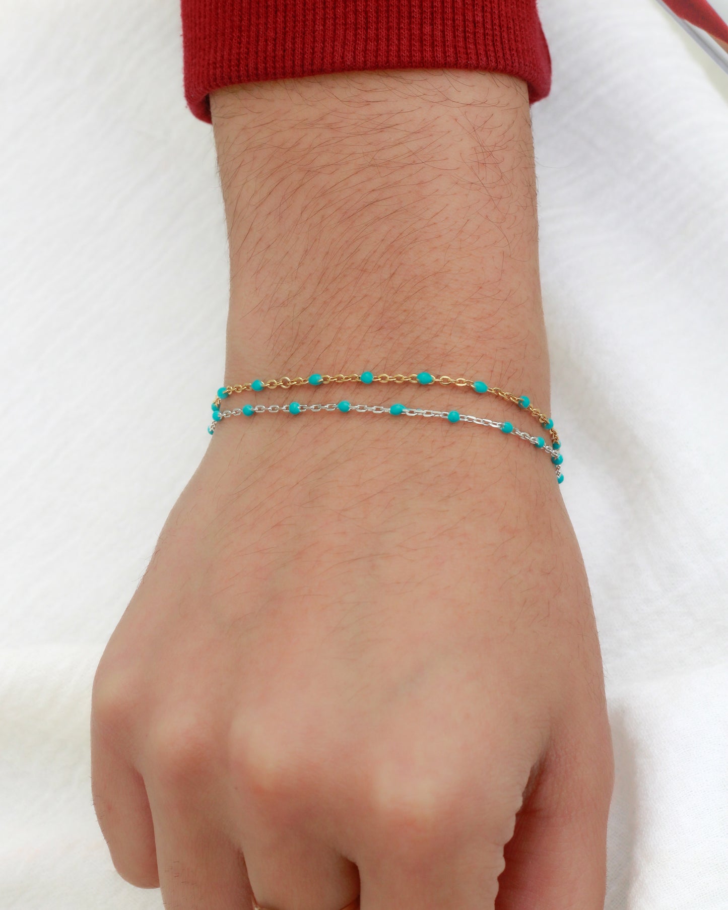 1.8mm Cable Chain with Turquoise Enamel Link, S102, G102