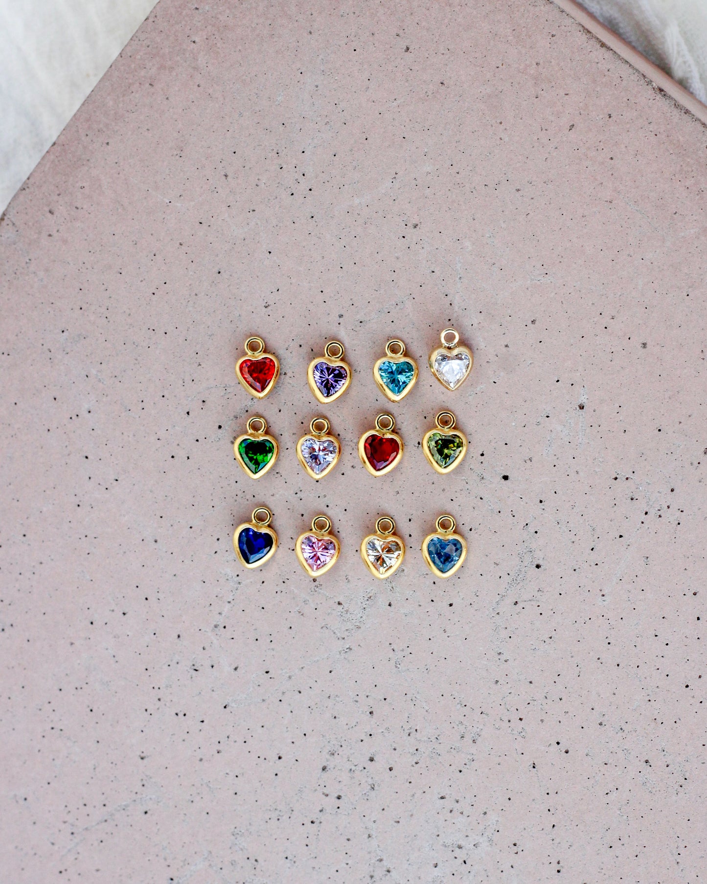 4mm Heart Shaped Birthstone Charm, CH272