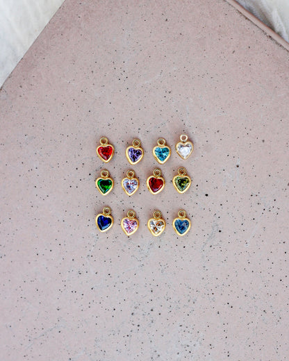 4mm Heart Shaped Birthstone Charm, CH272