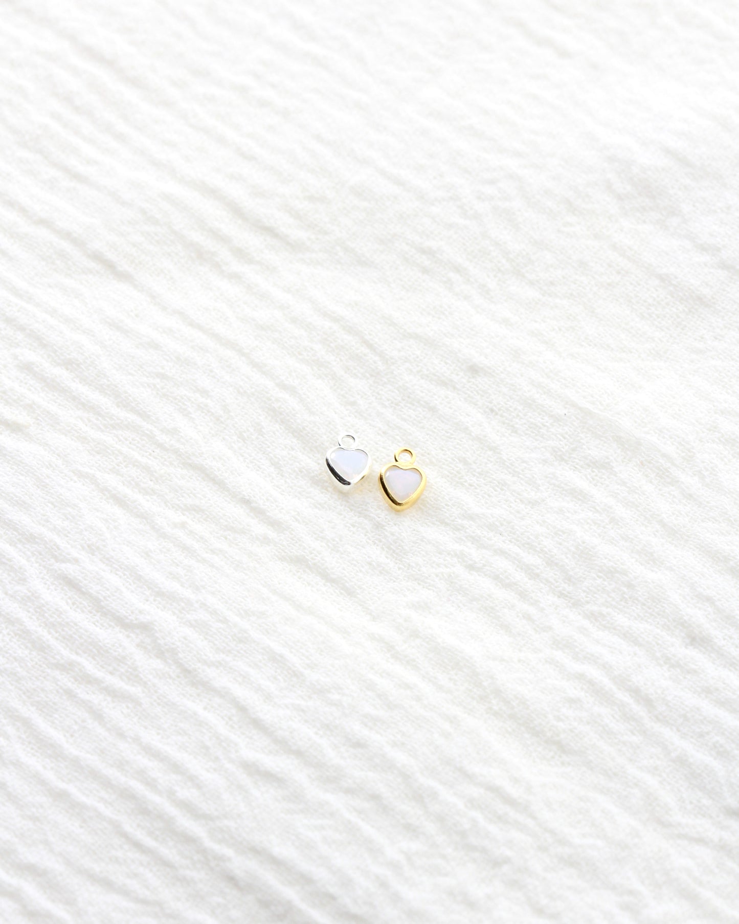 4mm White Opal Heart Bezel Charm, CH274