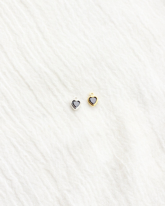 4mm Black Onyx Heart Bezel Charm, CH273