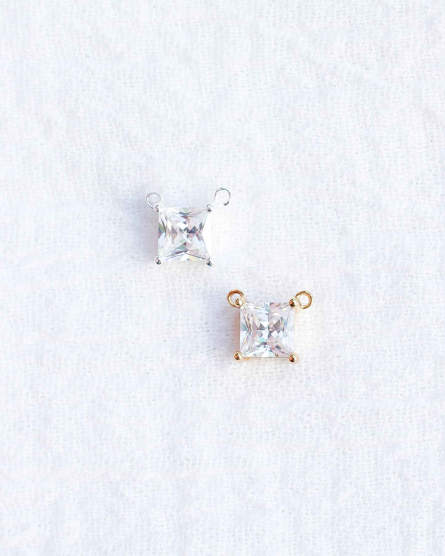 CZ Square Princess Cut Solitaire Connector, CN220