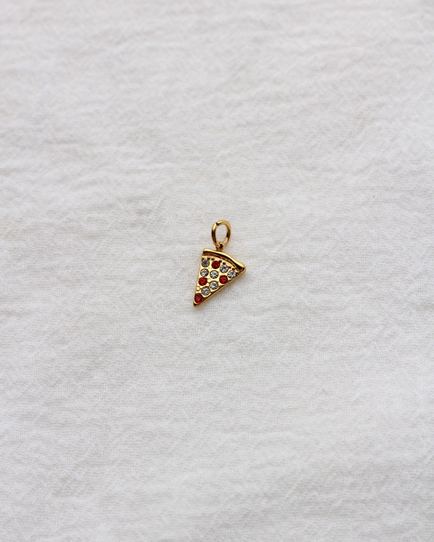 13mm Pizza PVD Charm with Zircon and Rhinestones, CH412