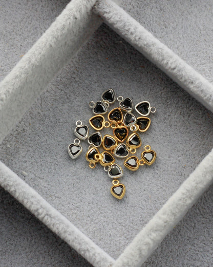 4mm Black Onyx Heart Bezel Charm, CH273