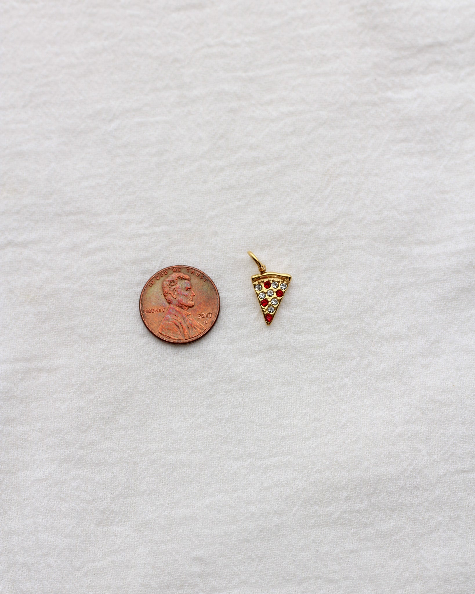 13mm Pizza PVD Charm with Zircon and Rhinestones, CH412