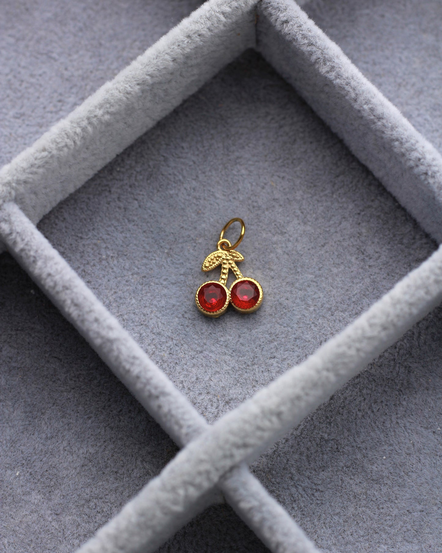 13mm Red Cherry PVD Charm with Rhinestones, CH414