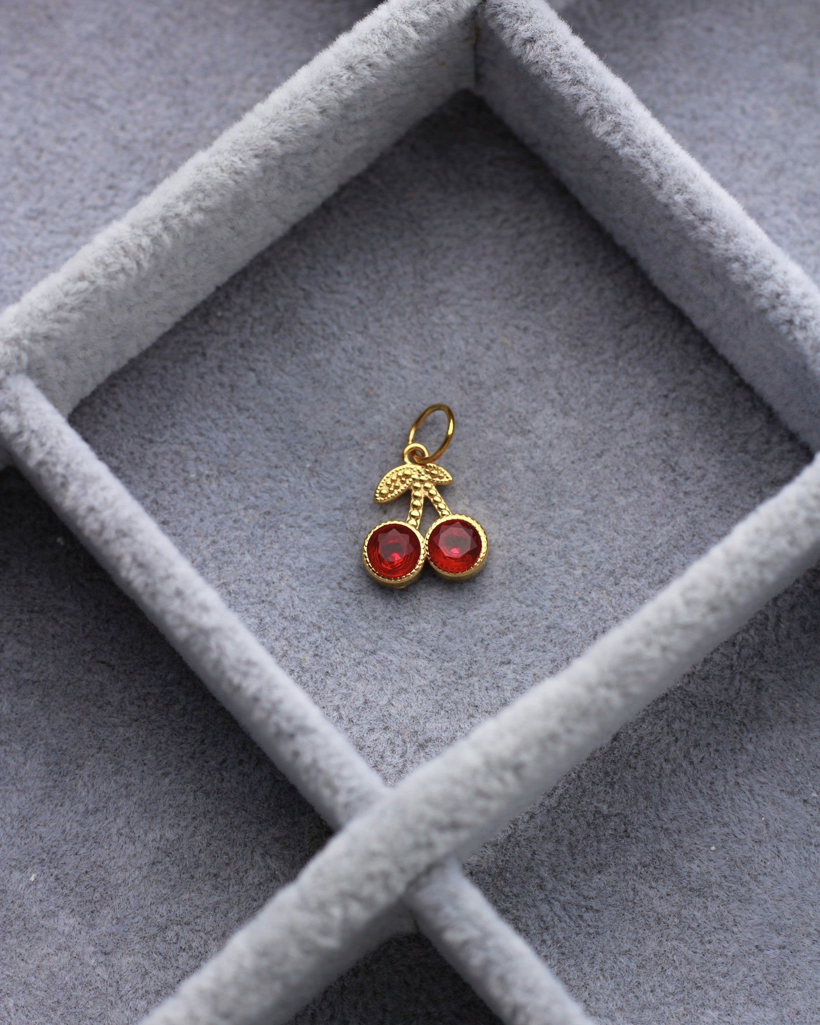 13mm Red Cherry PVD Charm with Rhinestones, CH414