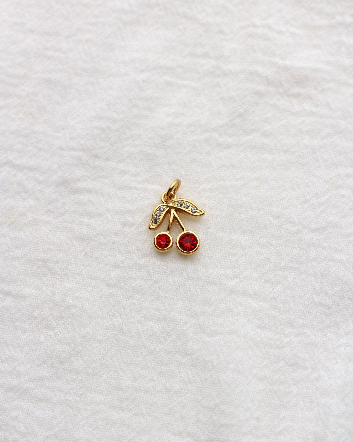 15mm Cherry PVD Charm with Red and White Rhinestones, CH416