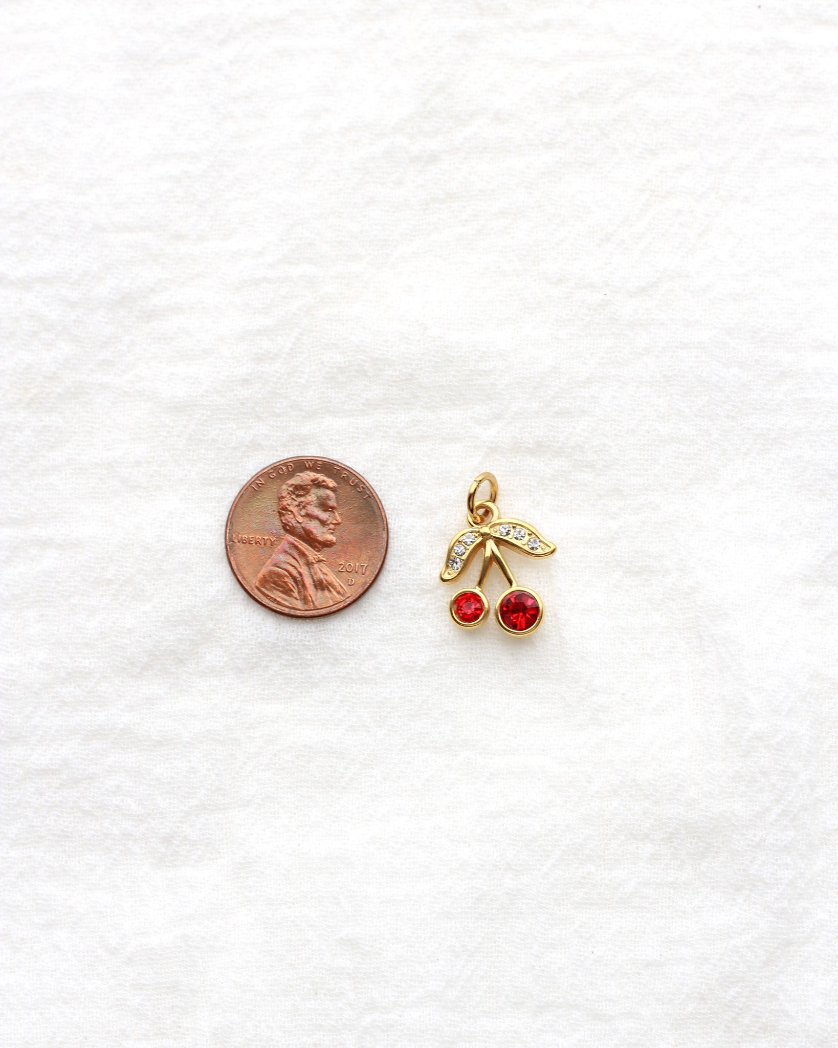 15mm Cherry PVD Charm with Red and White Rhinestones, CH416