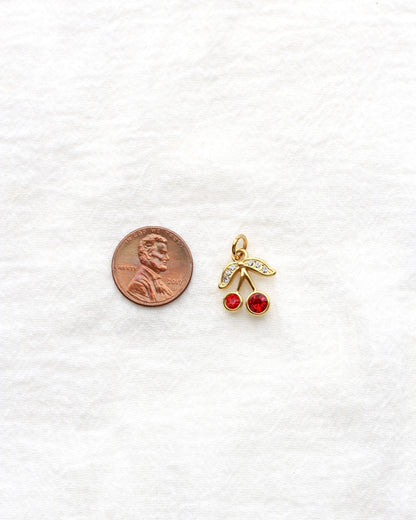 15mm Cherry PVD Charm with Red and White Rhinestones, CH416