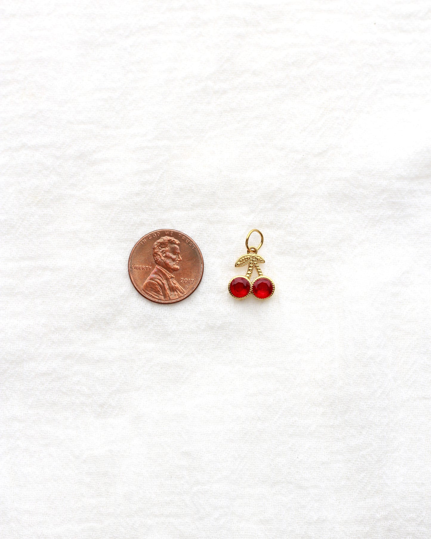 13mm Red Cherry PVD Charm with Rhinestones, CH414