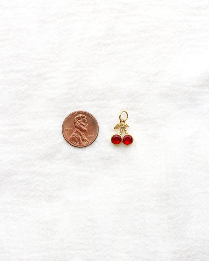 13mm Red Cherry PVD Charm with Rhinestones, CH414