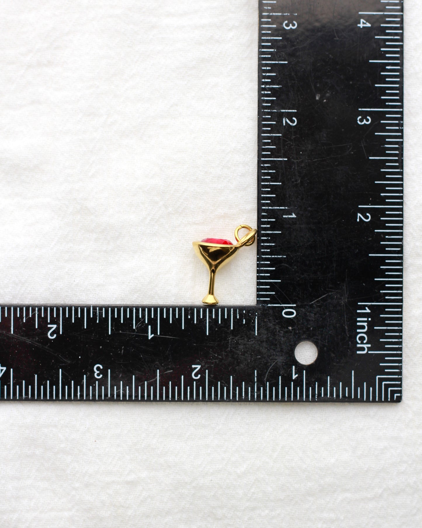 17mm Wine Glass PVD Charm with Red Rhinestone, CH417