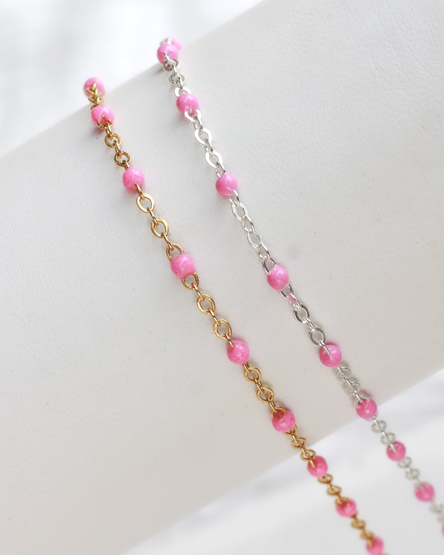 1.7mm Flat Cable Chain with Pink Enamel Dots, G73, S73
