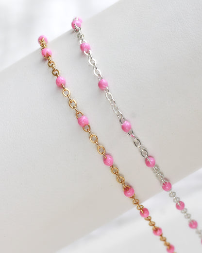 1.7mm Flat Cable Chain with Pink Enamel Dots, G73, S73