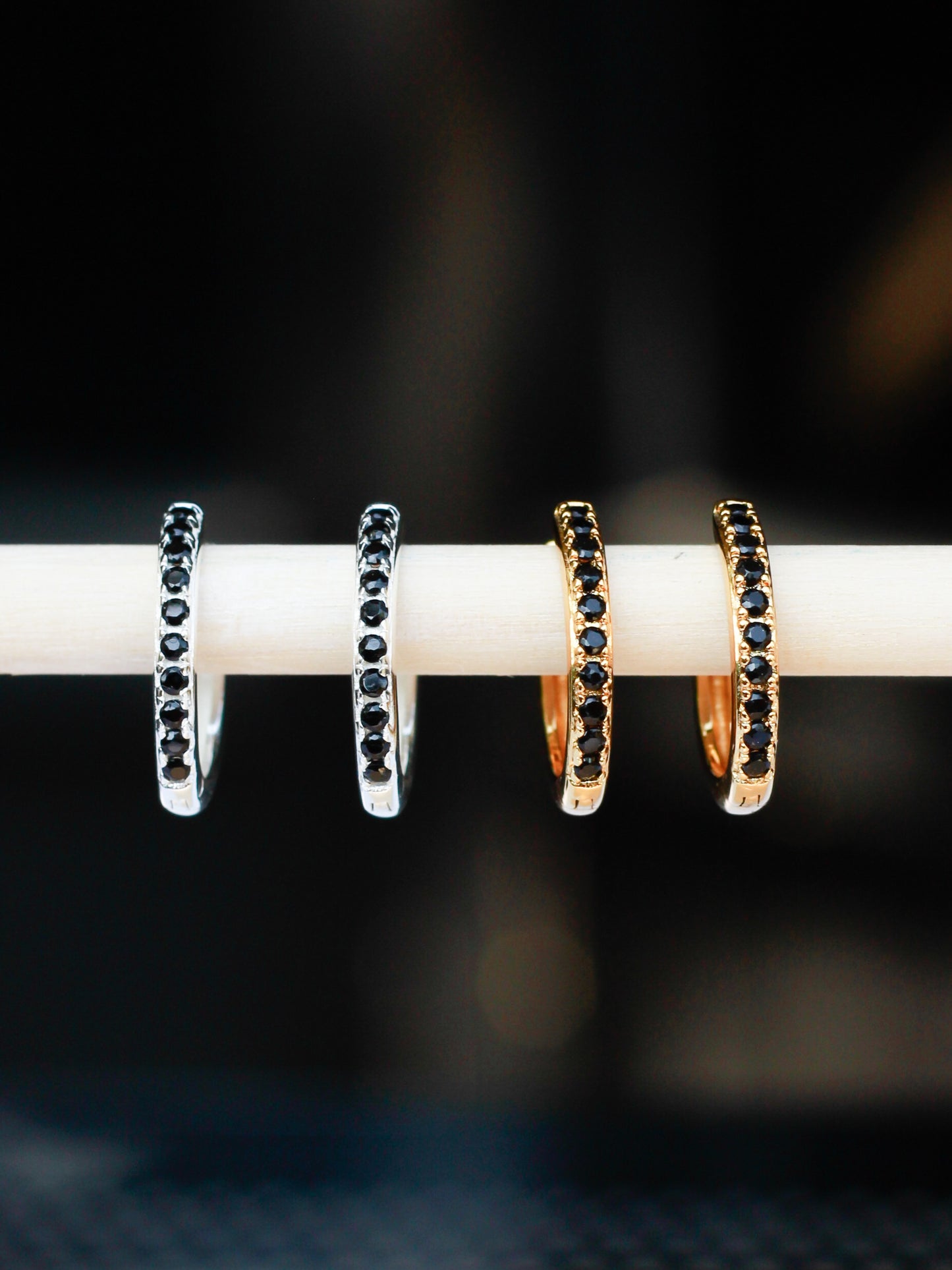 15mm Black Pave Hoop Earrings, E34