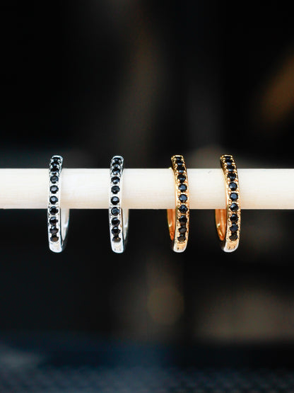 15mm Black Pave Hoop Earrings, E34