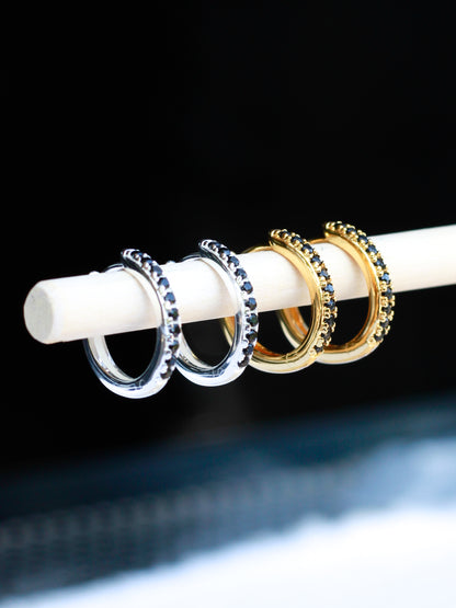 15mm Black Pave Hoop Earrings, E34