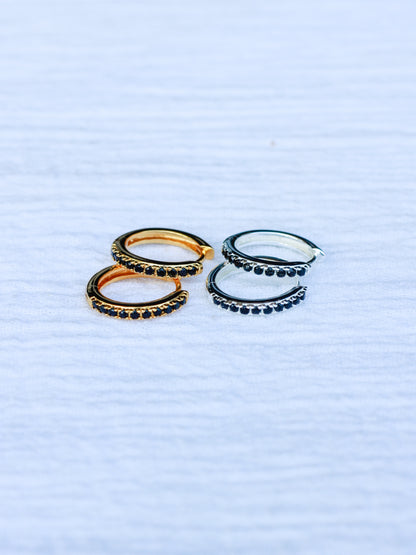 15mm Black Pave Hoop Earrings, E34