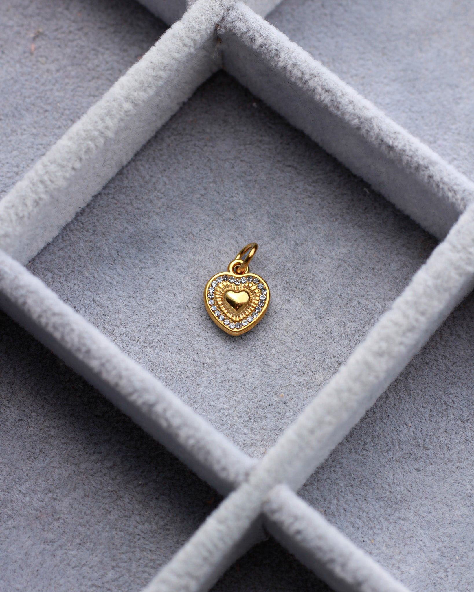 13mm Heart with Rhinestone Outline PVD Charm, CH433