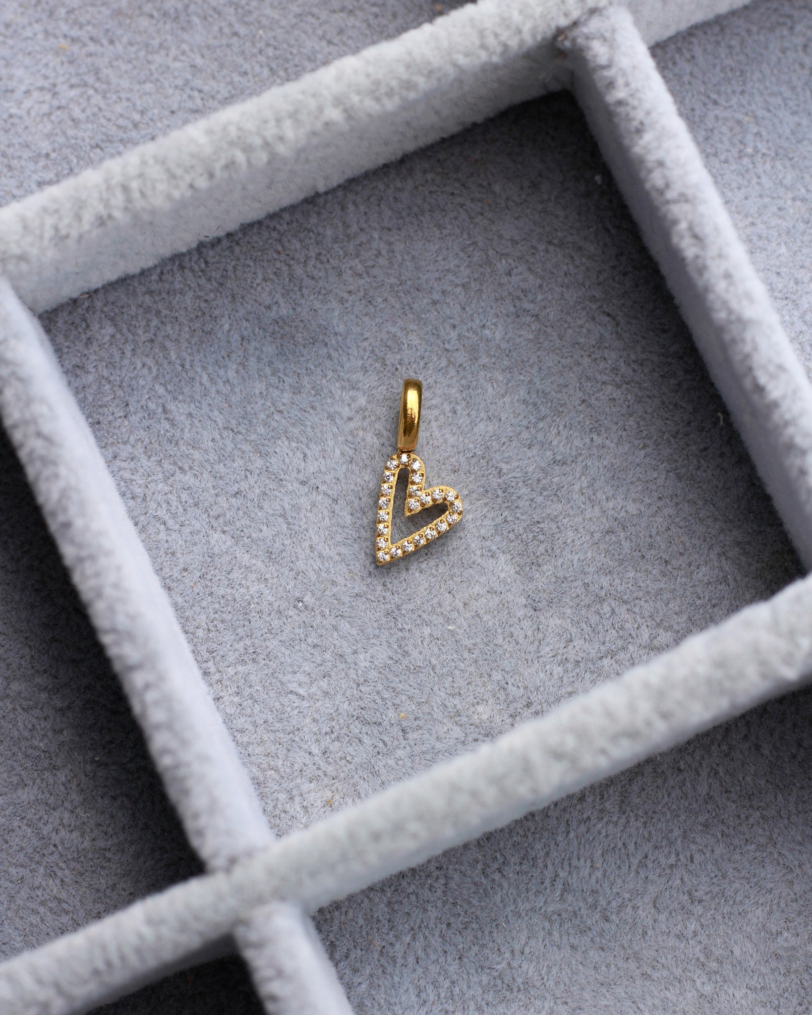 17mm Rhinestone Heart Outline PVD Charm, CH430