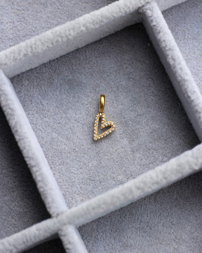 17mm Rhinestone Heart Outline PVD Charm, CH430