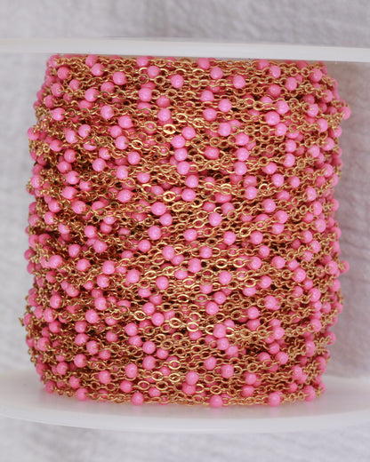 1.7mm Flat Cable Chain with Pink Enamel Dots, G73, S73