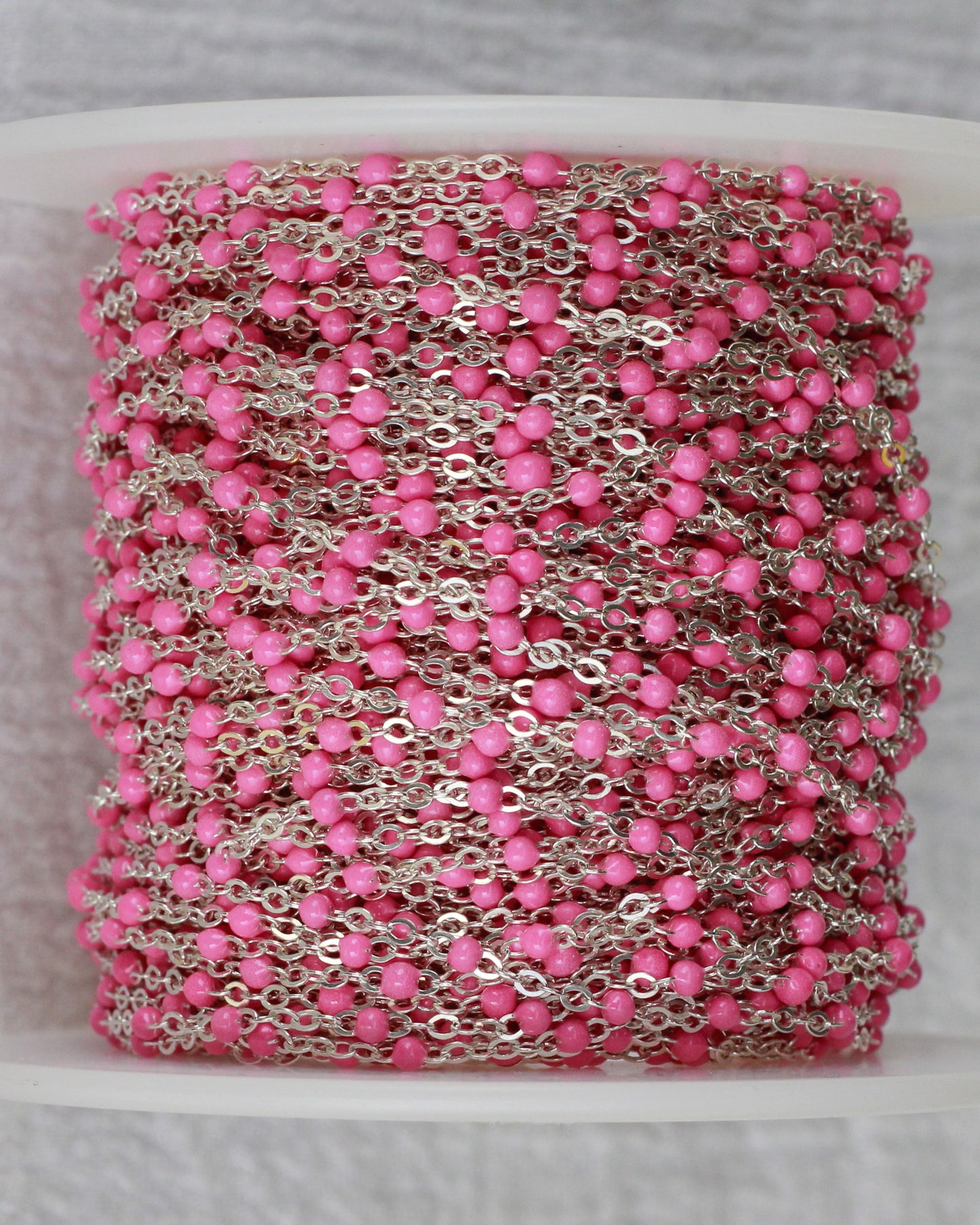 1.7mm Flat Cable Chain with Pink Enamel Dots, G73, S73