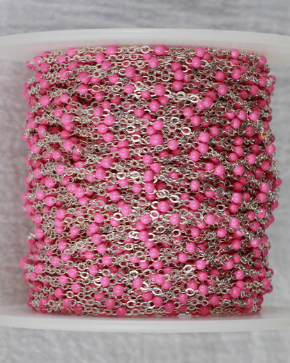 1.7mm Flat Cable Chain with Pink Enamel Dots, G73, S73