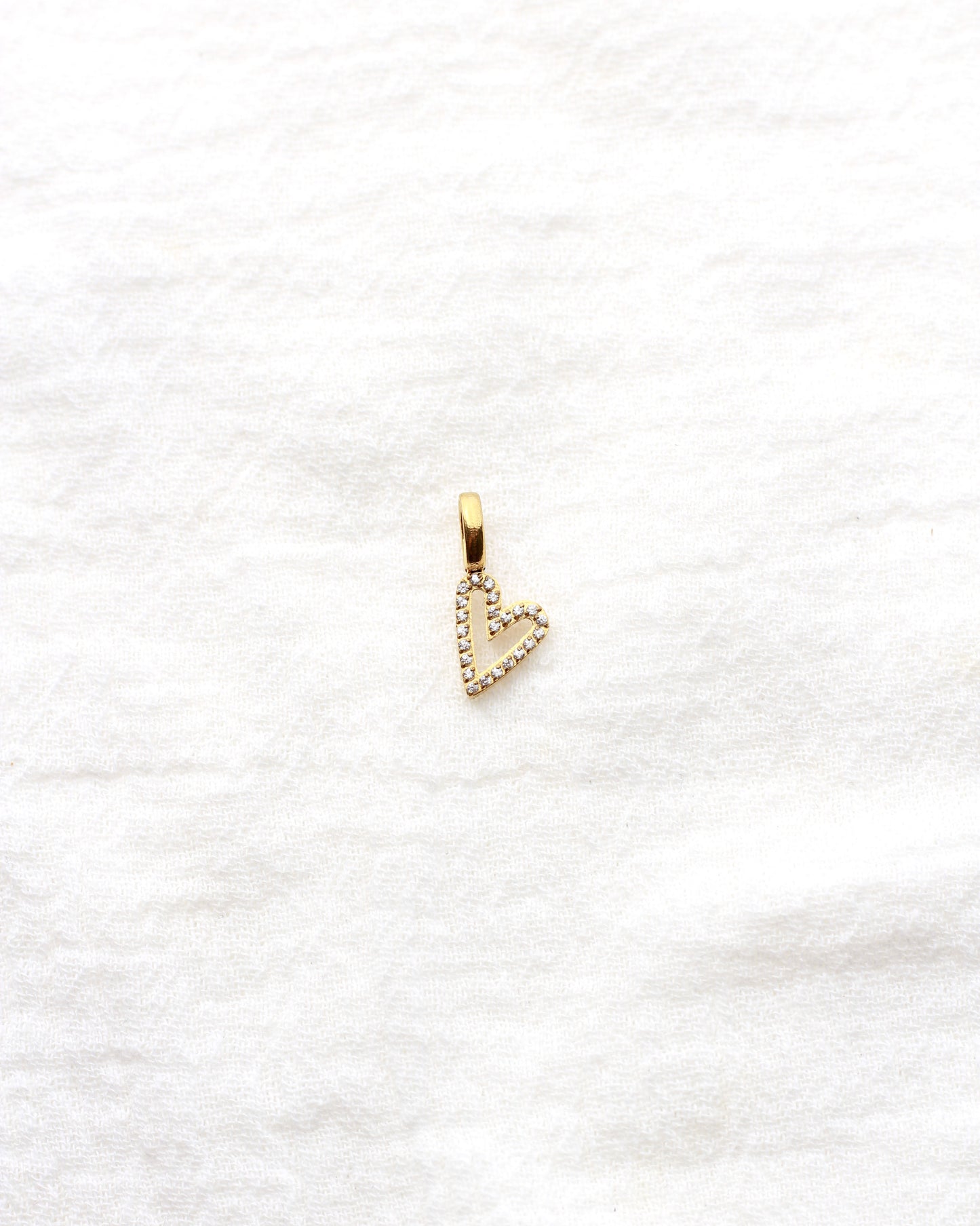17mm Rhinestone Heart Outline PVD Charm, CH430