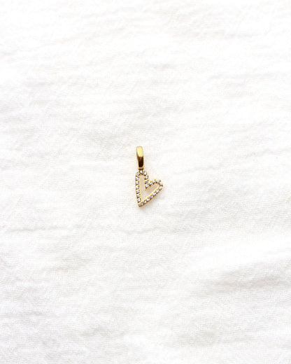 17mm Rhinestone Heart Outline PVD Charm, CH430