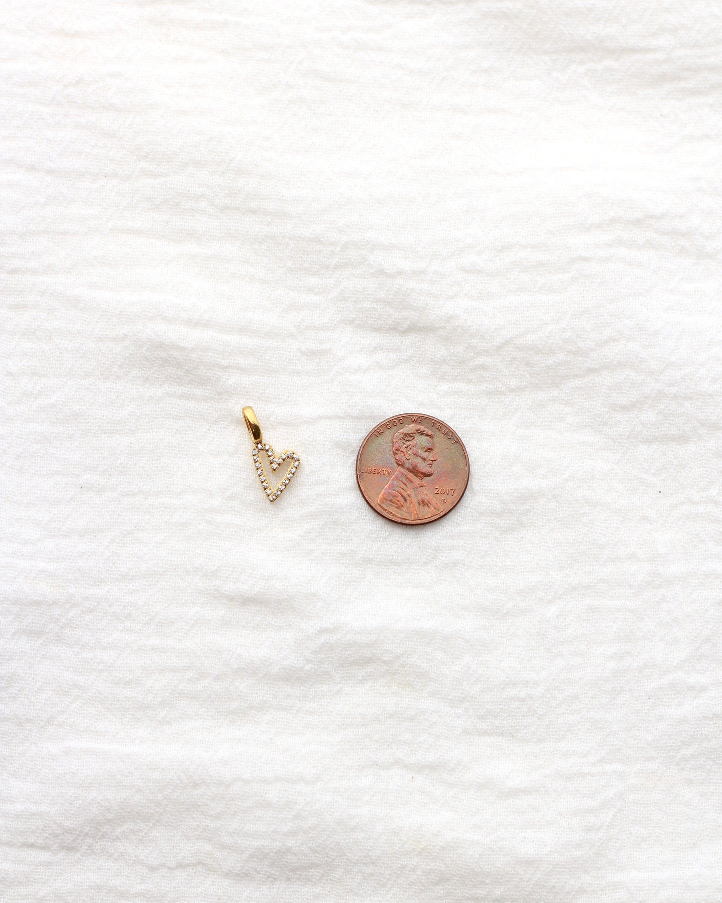 17mm Rhinestone Heart Outline PVD Charm, CH430