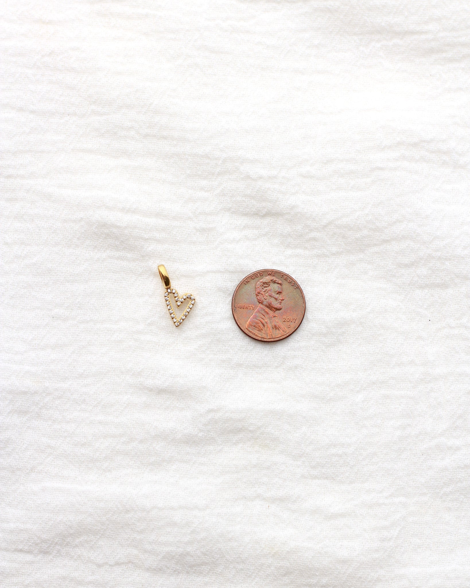 17mm Rhinestone Heart Outline PVD Charm, CH430