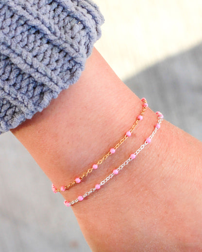 1.7mm Flat Cable Chain with Pink Enamel Dots, G73, S73