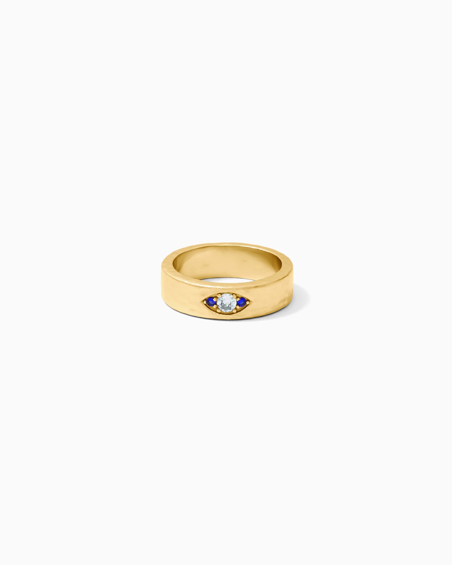 5mm 18K Gold Plated Hammered Cubic Zirconia Evil Eye Ring, R56