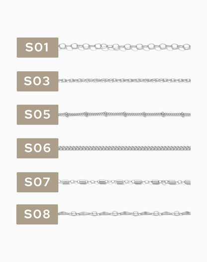 2 inch chain sample, .925 sterling silver, S1-S42, CSP200-5