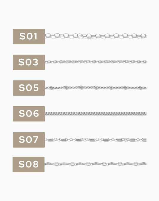 2 inch chain sample, .925 sterling silver, S1-S42, CSP200-5