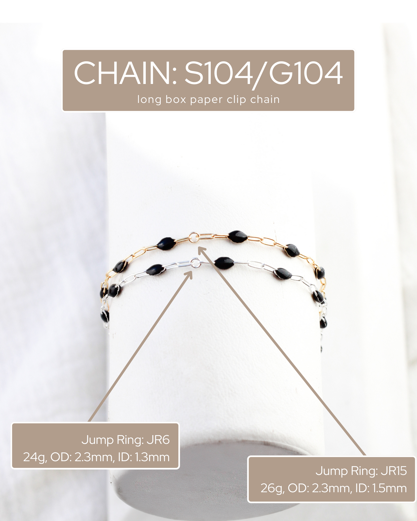 1.4mm Paperclip Chain with Black Enamel Link, S104, G104