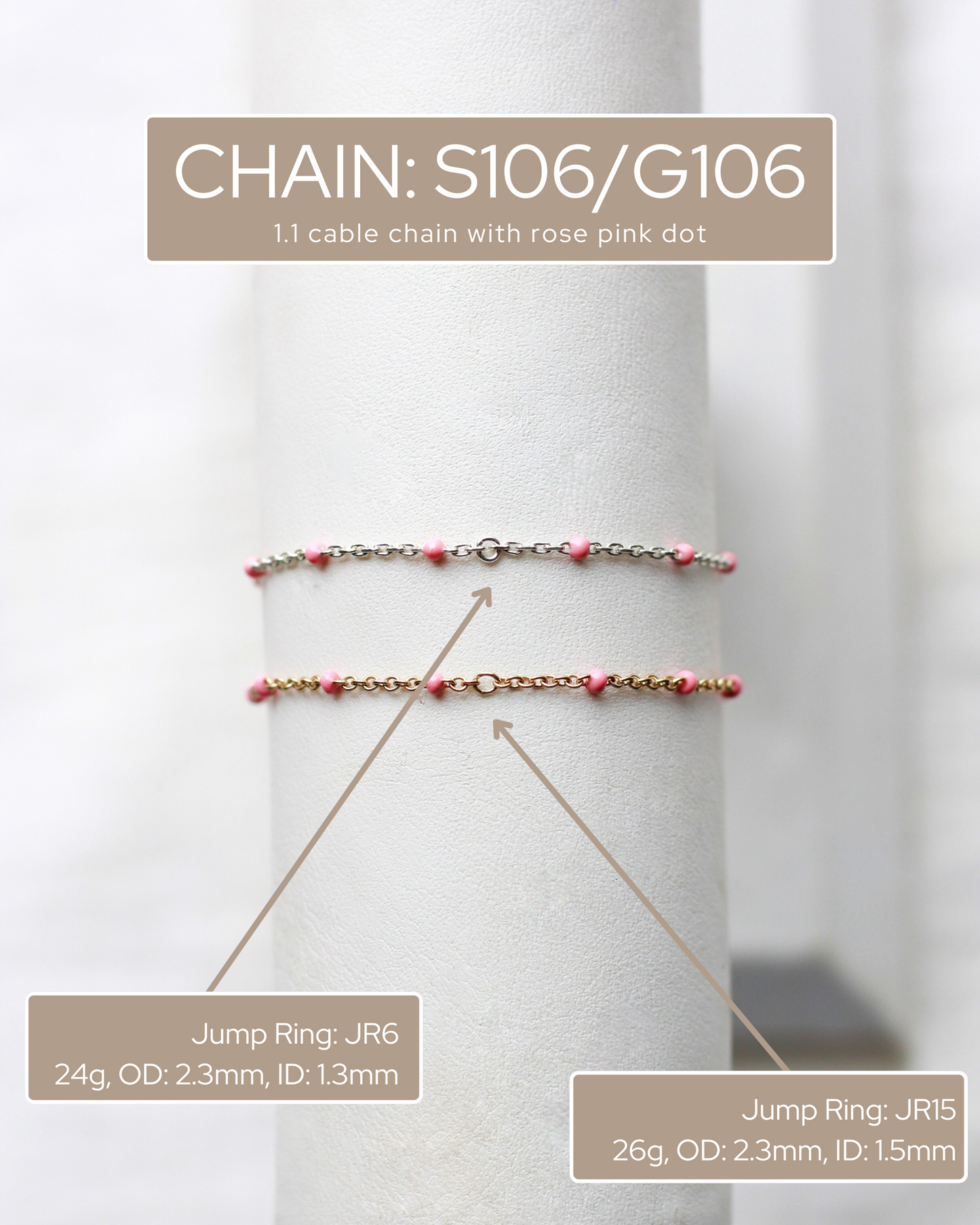 1.1mm Cable Chain with Pink Enamel Dots, S106, G106