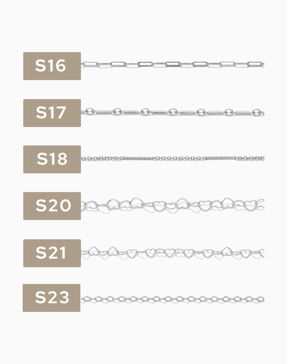 2 inch chain sample, .925 sterling silver, S1-S42, CSP200-5